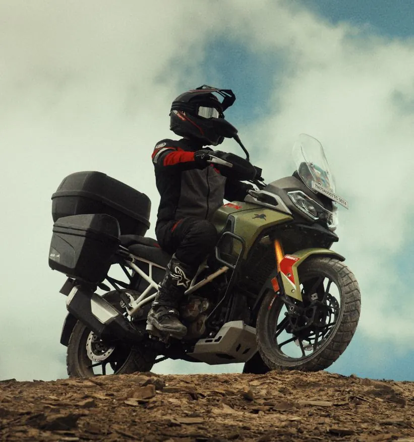 TVS Adventure Motorcycle Rider on Off-road Trail